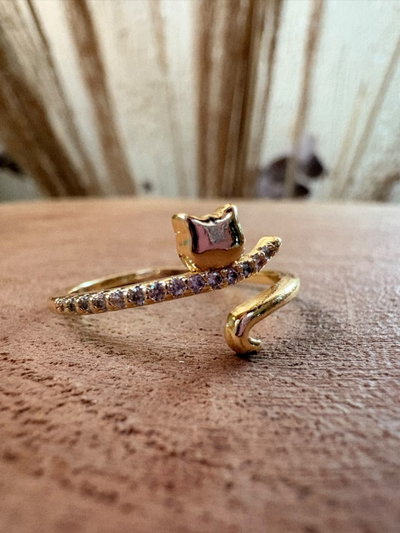 ANILLO ACERO DORADO - REGULABLE- GATITO CON STRASS