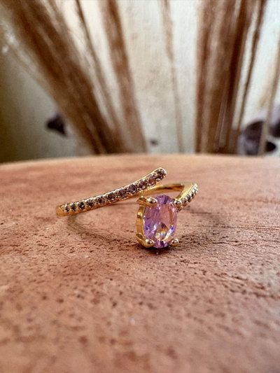 ANILLO ACERO DORADO - REGULABLE -STRASS GRANDE COLOR/CRISTAL