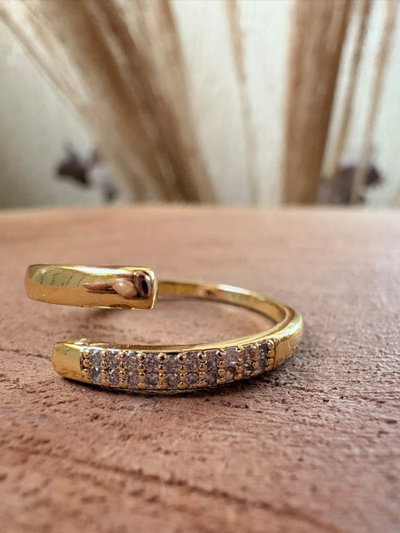 ANILLO ACERO DORADO - REGULABLE- DOBLE CINTA CON STRASS