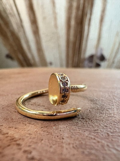 ANILLO ACERO DORADO - REGULABLE- CLAVO CABEZA COMPLETA DETALLES STRASS