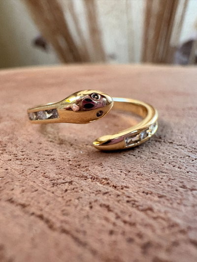 ANILLO ACERO DORADO - REGULABLE- SERPIENTE CON STRASS
