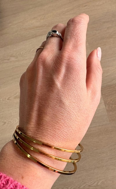 TRIO DE PULSERAS DE ACERO DORADO - LISAS