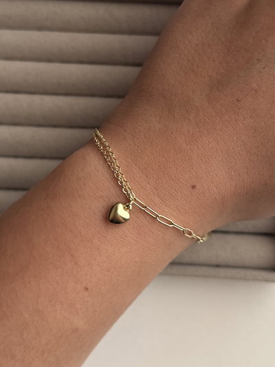 Pulsera dije corazón eslabón combinado