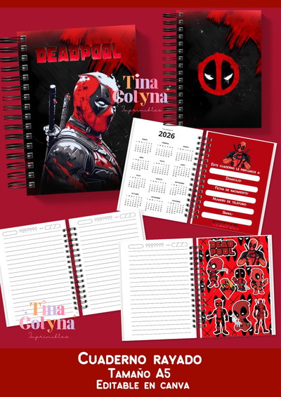 Cuaderno Rayado Deadpool