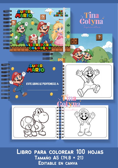 Libro para pintar Mario Bros 100 dibujos 