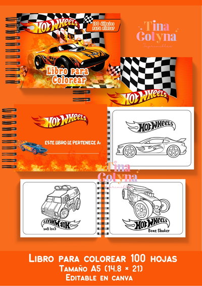 Libro para pintar Hotwheels 100 dibujos 