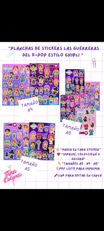 Planchas de stickers Guerreras kpop 