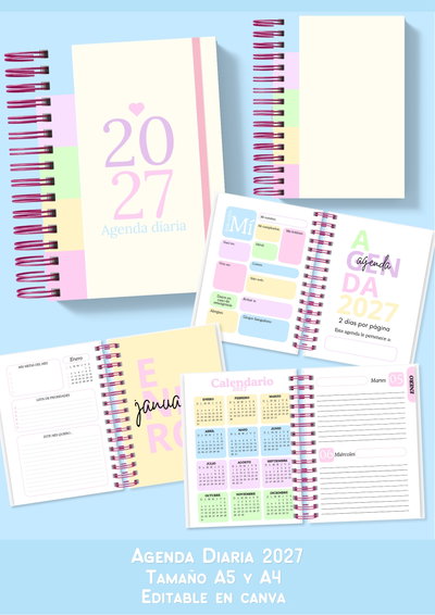 Agenda 2027 Diaria Colores pasteles 