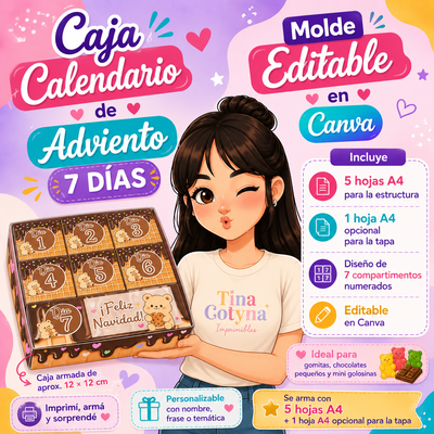 Caja Calendario de Adviento – Molde editable en Canva 
