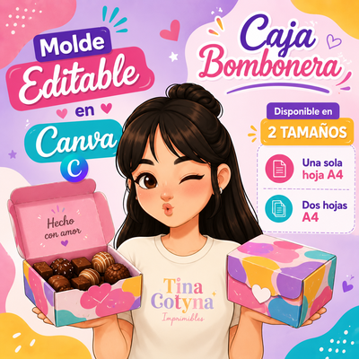 Caja Bombonera – Molde Editable en Canva 