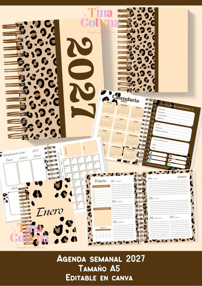 Agenda semanal 2027 Animal print 