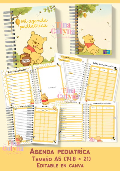 Agenda pediatríca Winnie the pooh - Editable en canva pro