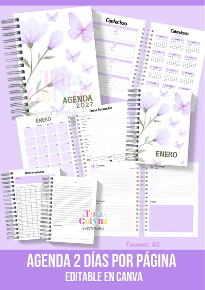 Agenda 2 días por página | Diseño mariposas