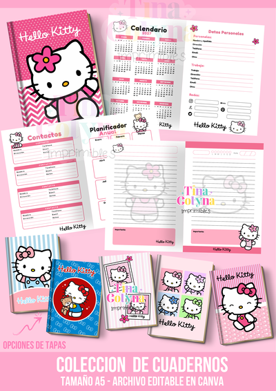 COLECCIÓN DE CUADERNOS HELLO KITTY X6 | EDITABLE EN CANVA