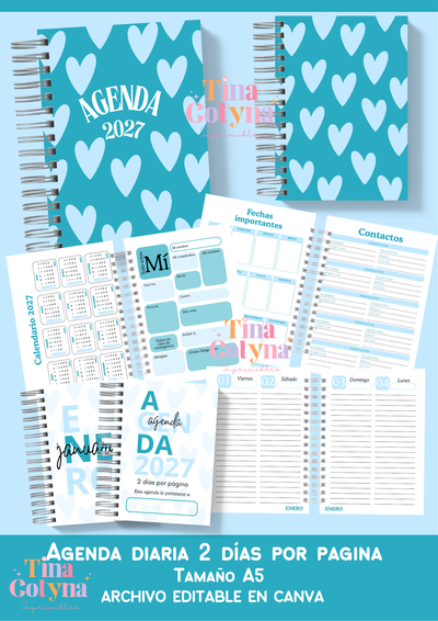 Agenda Diaria 2 días por página | Color Celeste