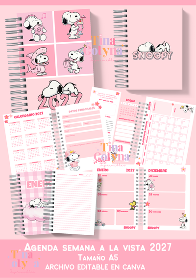 Agenda Semana a la Vista 2027 | Snoopy Rosa