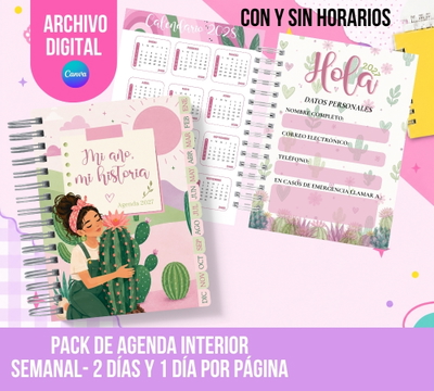 Pack agenda cactus + interiores con y sin horarios
