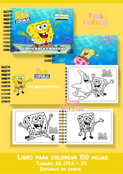 Libro para pintar Bob Esponja 100 dibujos 