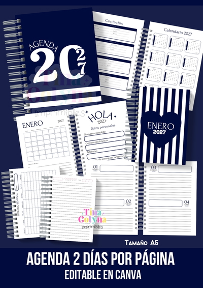 Agenda Diaria 2 días por página | Color azul