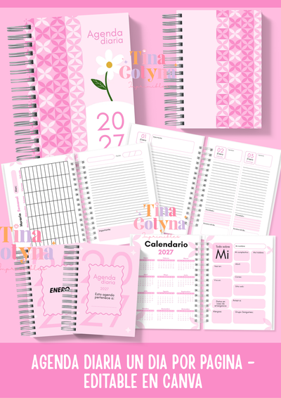 Agenda Diaria 1 día por página / Color Rosa