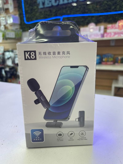 Micrófono Inalambrico K8 Tipo C + Adaptador Lighting Negro