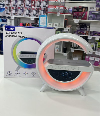 Parlante Lámpara y Cargador Inalámbrico G 3 en 1 Luz RGB Reloj Despertador