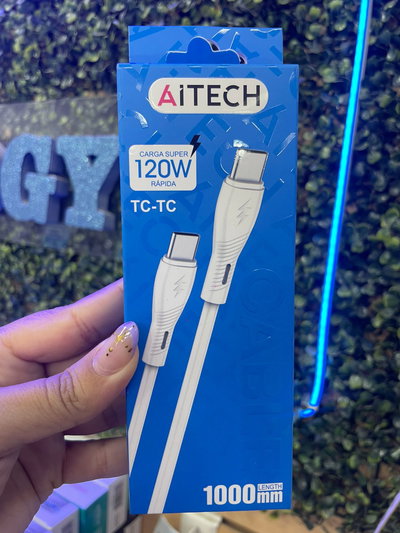 Cable Aitech Super Carga Rápida 120W Tipo C a Tipo C 1m Blanco
