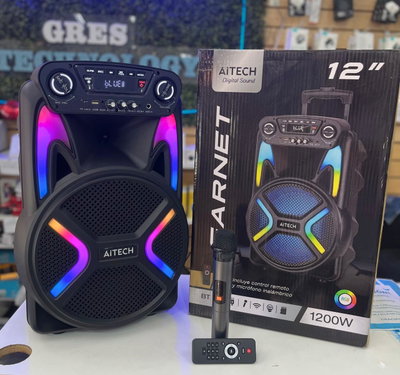 Parlante Aitech Garnet BT 12" Con Microfono, Control Remoto y Luz Led RGB
