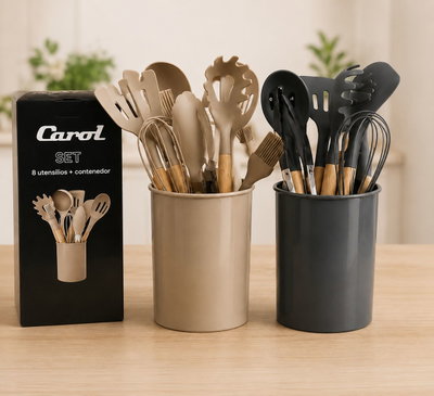 SET UTENSILLOS DE COCINA SILICONA X9 PIEZAS