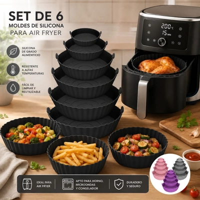 DEPO2022 SET DE 6 MOLDES DE SILICONA PARA AIR FRAYER (MIX COLORES)