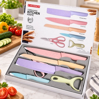 DEPO209 SET X 6 PIEZAS (4 CUCHILLOS + PELAPAPA + TIJERA) 