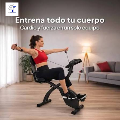 BICICLETA FIJA 2 EN 1 CON PANTALLA Y RESPALDO +  SOGA PARA EJERCITAR LOS BRAZOS DEPO176