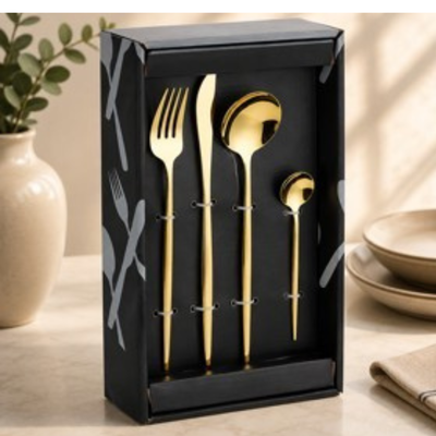 SET DE 24 CUBIERTOS DE ACERO FINOS DORADOS DEPO180