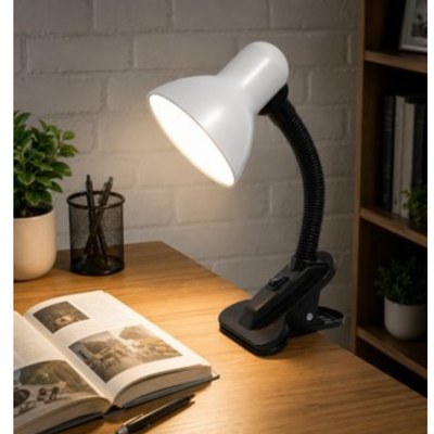 VELADOR DE MESA  FLEXIBLE  CON PINZA A  220V - COLOR BLANCO DEPO195