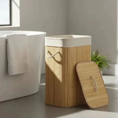 CESTO DE ROPA SUCIA DE BAMBOO CON TAPA PLEGABLE