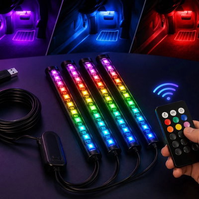 TIRA LED RGB USB CONTROL 4 VARILLAS PARA EL AUTO