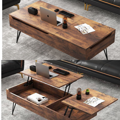 DEPO127 MESA RATONA ELEVABLE EN  HIERRO NEGRO, ESPACIO DE GUARDADO 120 X 50 X 55CM