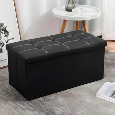 DEPO134 PUFF CON CAJONERA (COLOR  NEGRO Y CREMA) MEDIDAS: 76 X 38 X 38CM