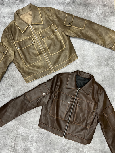 Campera ecocuero cargo vintage