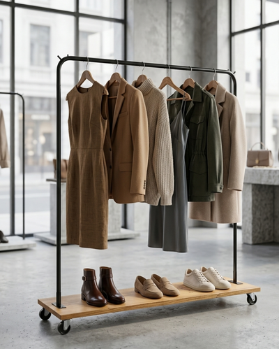 Perchero de pie industrial con ruedas