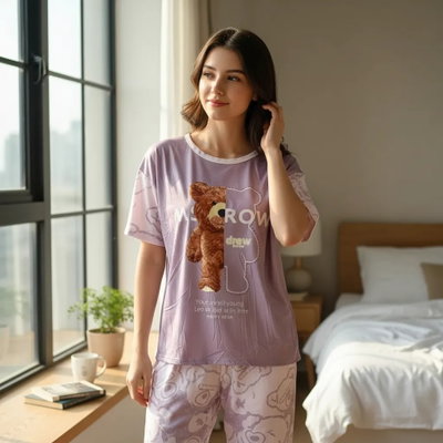 Pijama importado 3 en 1 | Oso fondo Lila