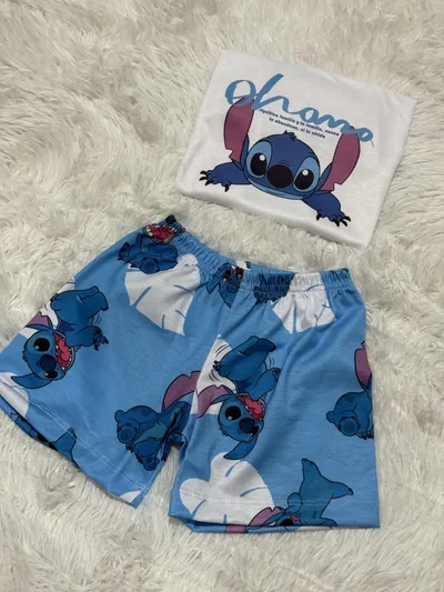 Pijama Infantil Corto Stitch celeste