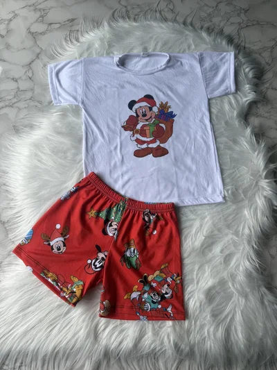 Pijama Infantil Corto Mickey Navidad | Talle 10/12