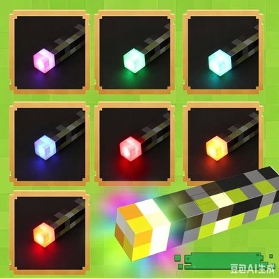 Llavero Antorcha Minecraft Con 7 Cololes LED Contiene Cable Caja