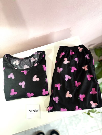 Pijama largo de morley negro corazones