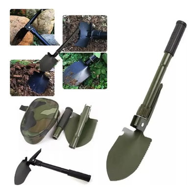 Pala Táctica Plegable 3 en 1 - Pico, Sierra y Pala con Estuche Camuflado
