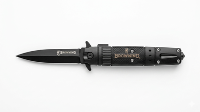 1Navaja Táctica Plegable Browning - Edición Negro Mate con Rompecristales