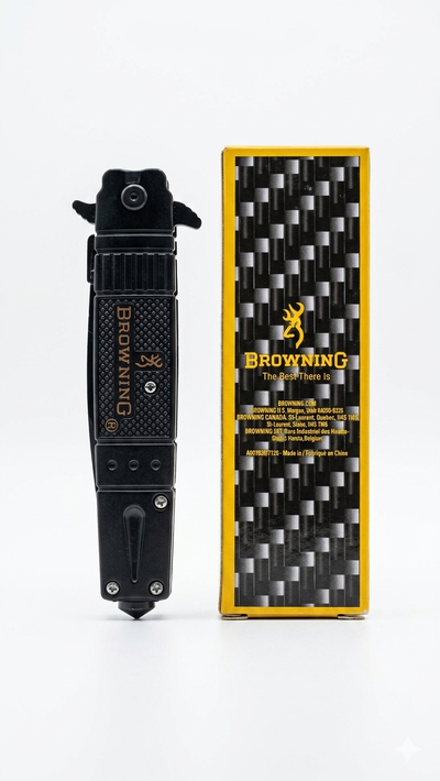 1Navaja Táctica Plegable Browning - Edición Negro Mate con Rompecristales