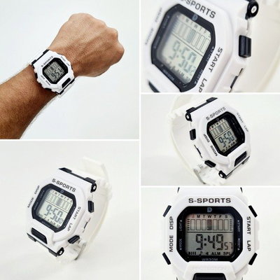 Reloj deportivo 2301 blanco Resistente al agua Malla de goma Importado Unisex