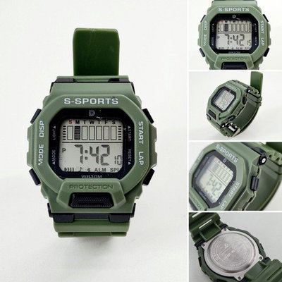 Reloj deportivo 2301 Verde Militar Resistente al agua Malla de goma